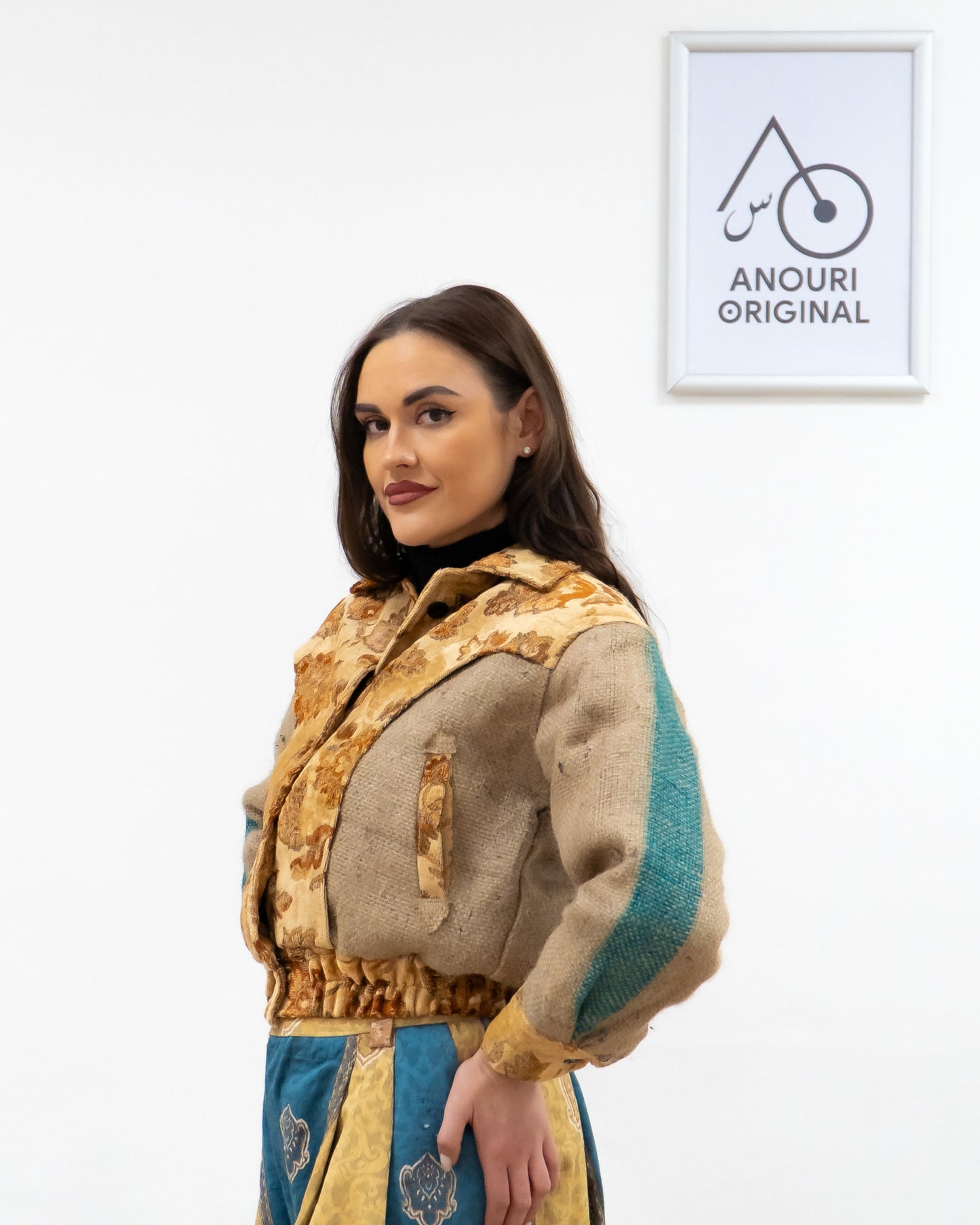 ANOURI - Crop Yellow Burlap Jacket