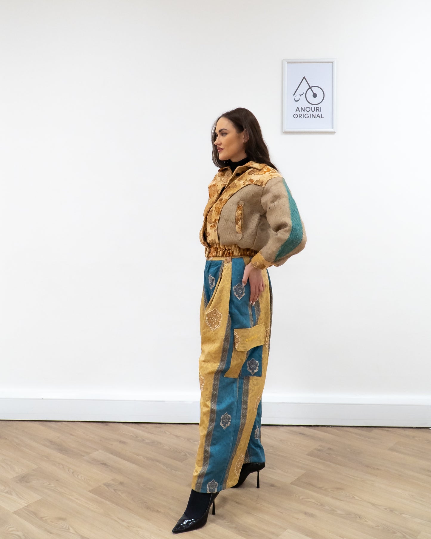 ANOURI - Crop Yellow Burlap Jacket
