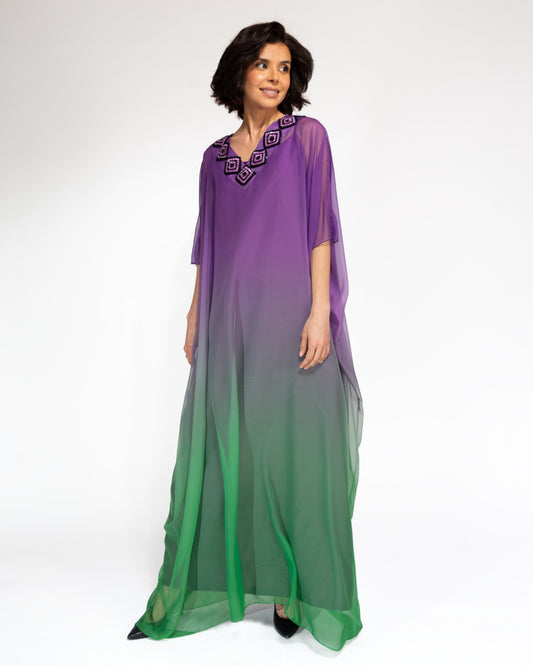 NOBLESSE - Ombré chiffon and crochet kaftan