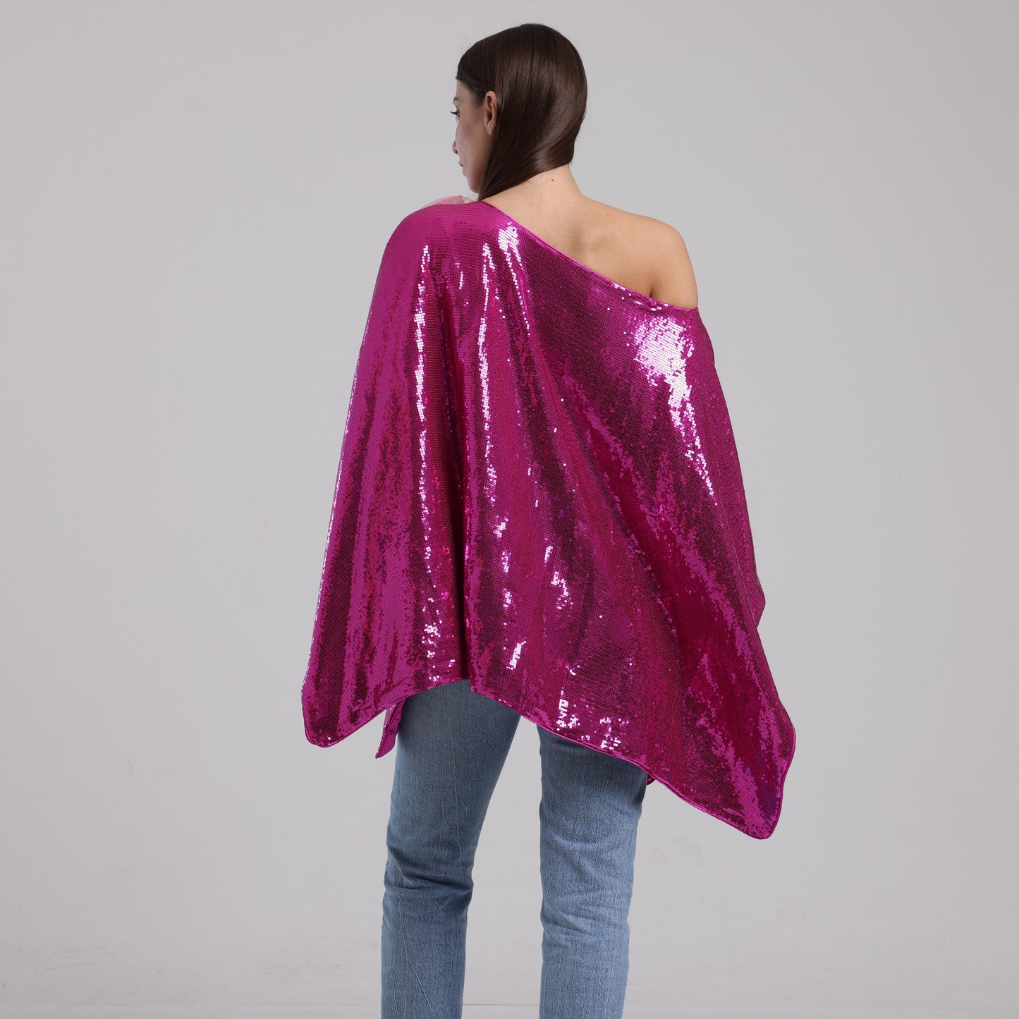 LA REINE - Fuchsia Sequin Batwing Top With Floral Appliqué