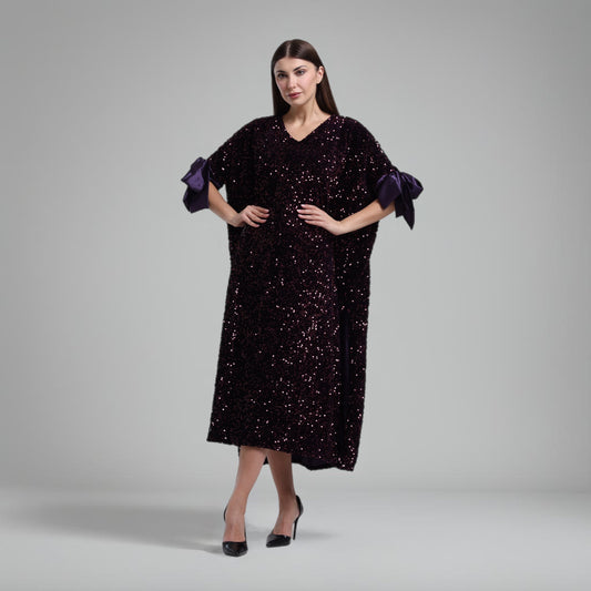 LA REINE - Purple Velvet Sequin Kaftan Dress