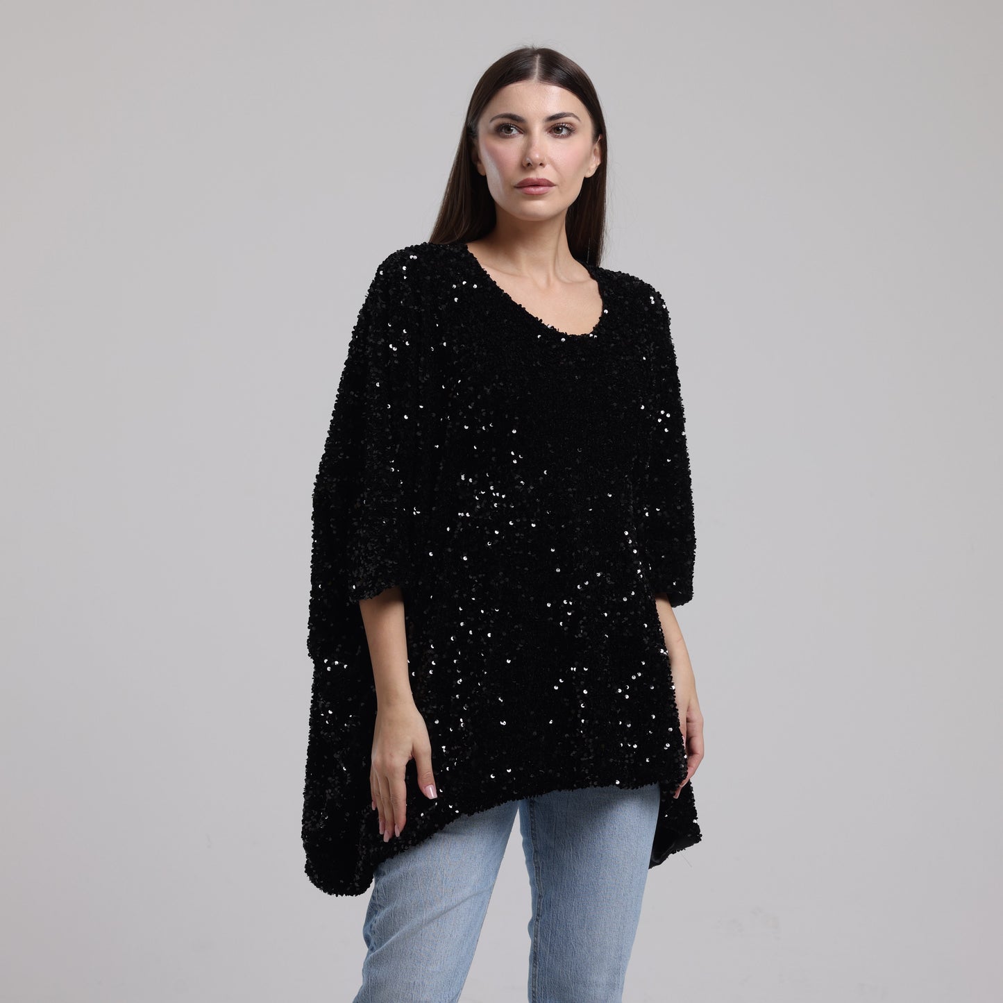 LA REINE - Black Velvet Sequin Batwing Top