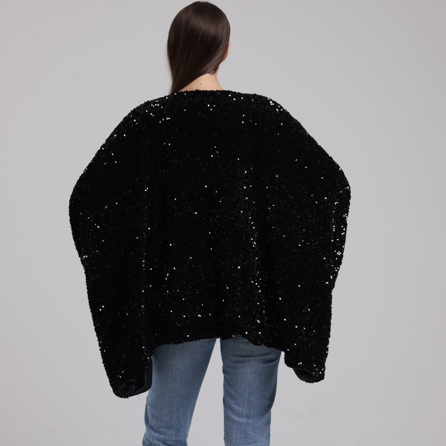 LA REINE - Black Velvet Sequin Batwing Top