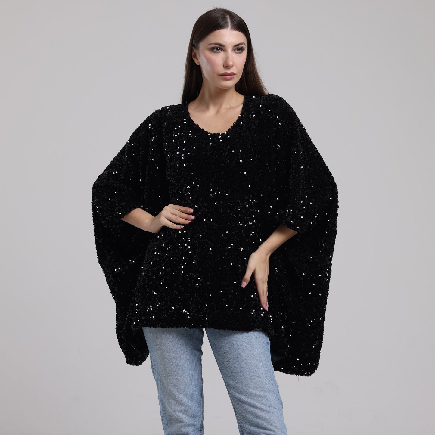 LA REINE - Black Velvet Sequin Batwing Top