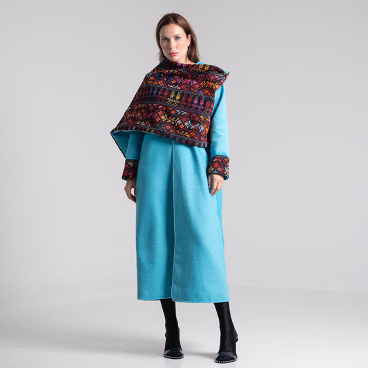 DALSH DESIGNS - Turquoise coat with siwa embroidery