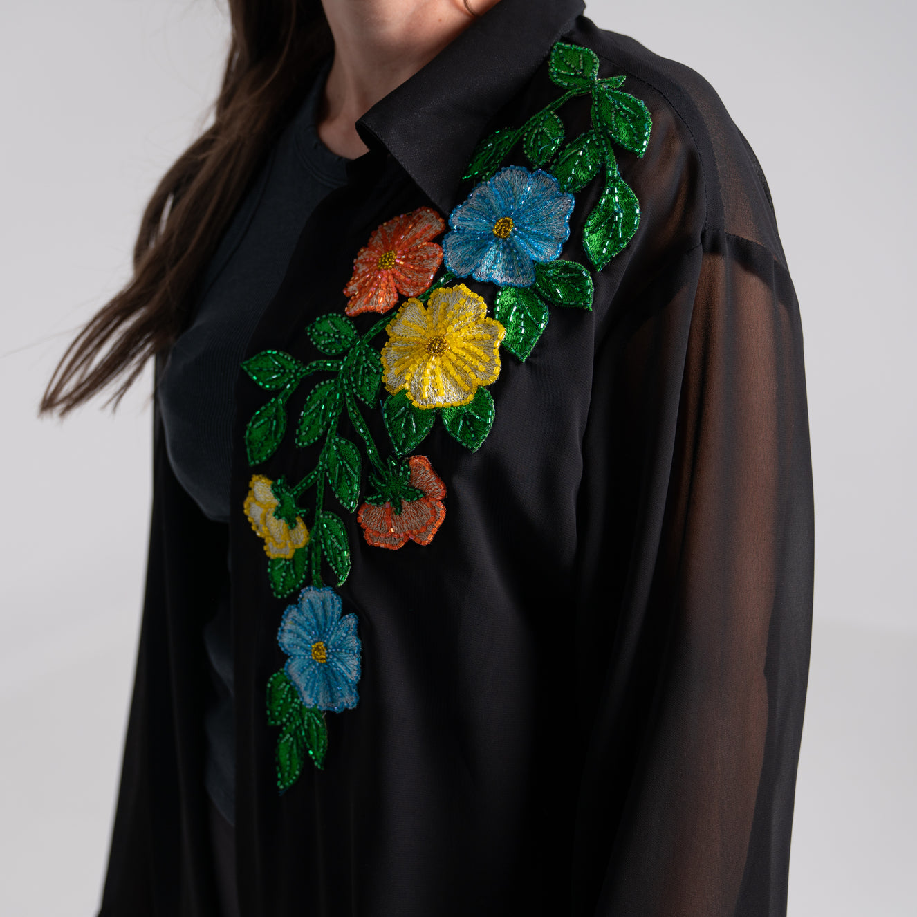 NOBLESSE - Chiffon embroidered kimono