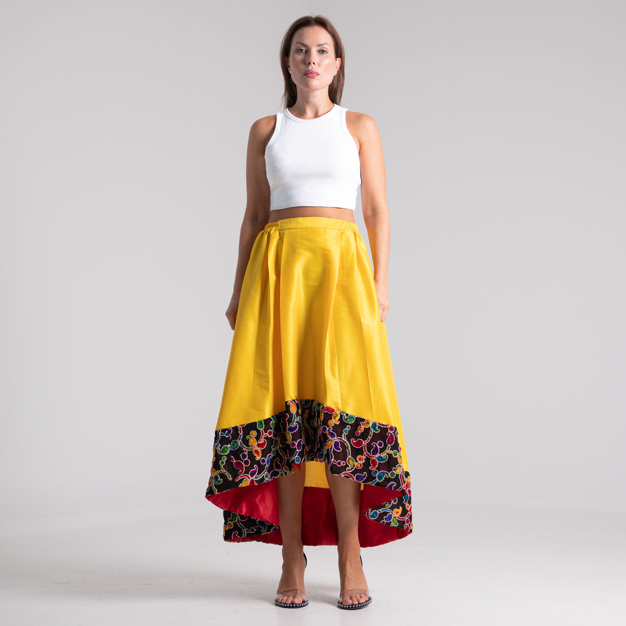 NOBLESSE - Embroidered silk shantung skirt