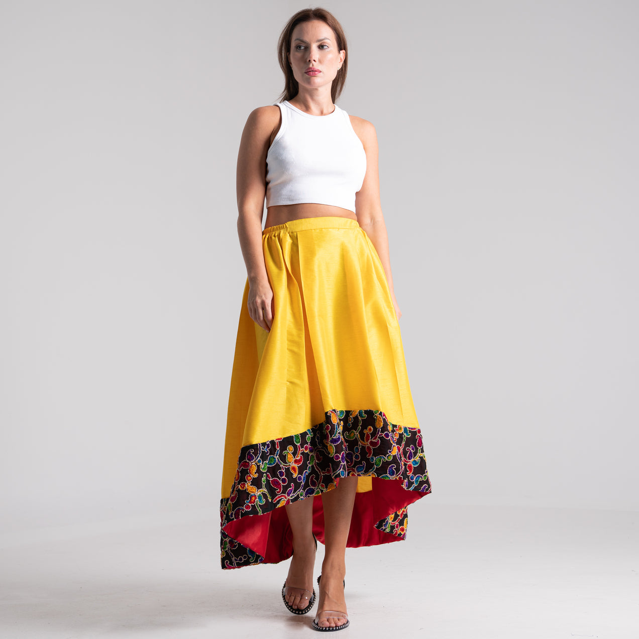 NOBLESSE - Embroidered silk shantung skirt