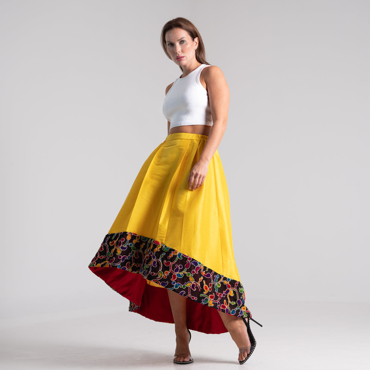 NOBLESSE - Embroidered silk shantung skirt