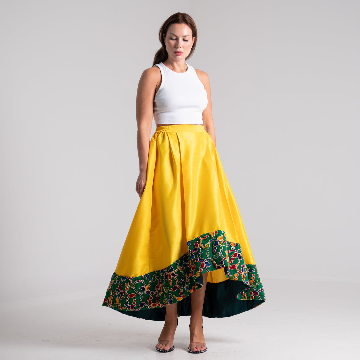 Embroidered silk skirt hotsell