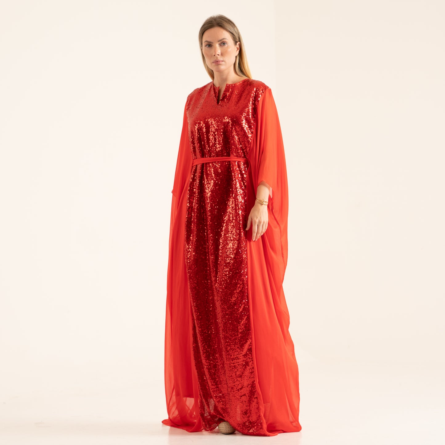 NOBLESSE - Silk chiffon and sequin belted kaftan