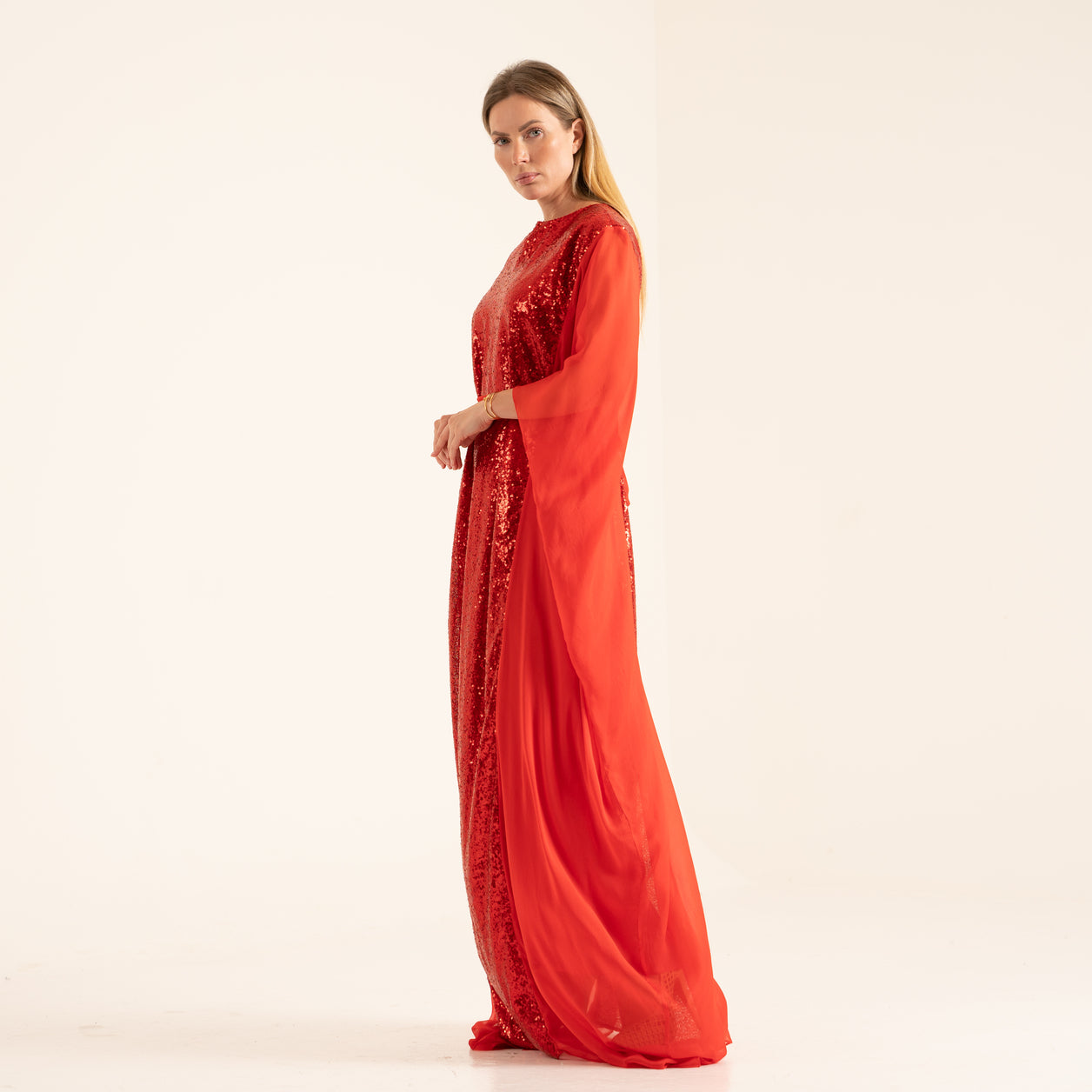 NOBLESSE - Silk chiffon and sequin belted kaftan