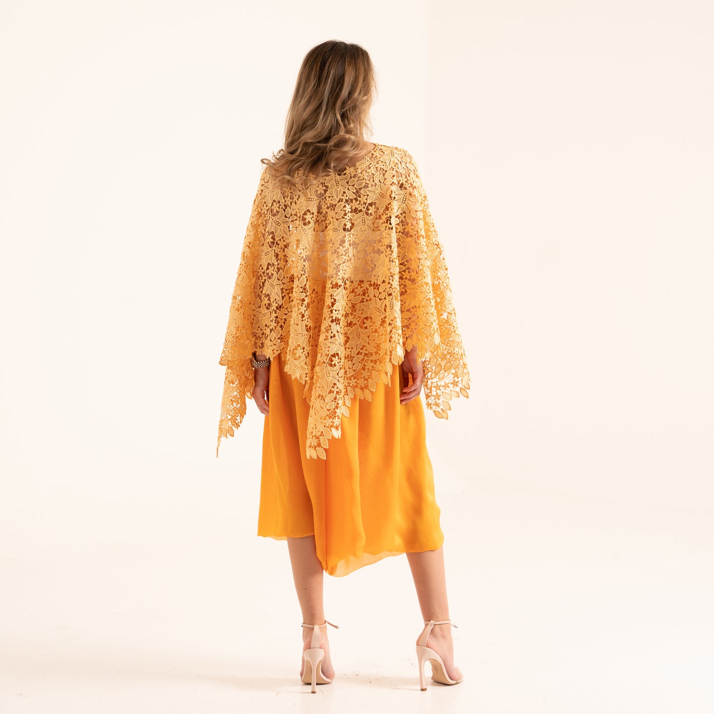 DALSH DESIGNS - Guipure poncho and chiffon jupe culotte set