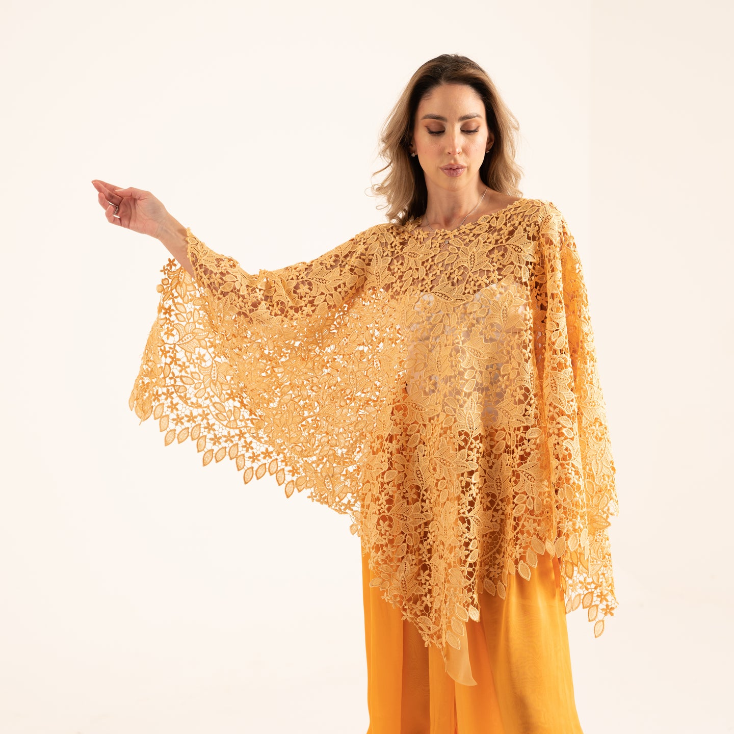 DALSH DESIGNS - Guipure poncho and chiffon jupe culotte set