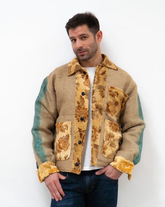 ANOURI - Unisex Brown & Yellow Burlap Jacket
