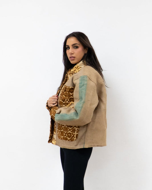 ANOURI - Unisex Brown & Yellow Burlap Jacket