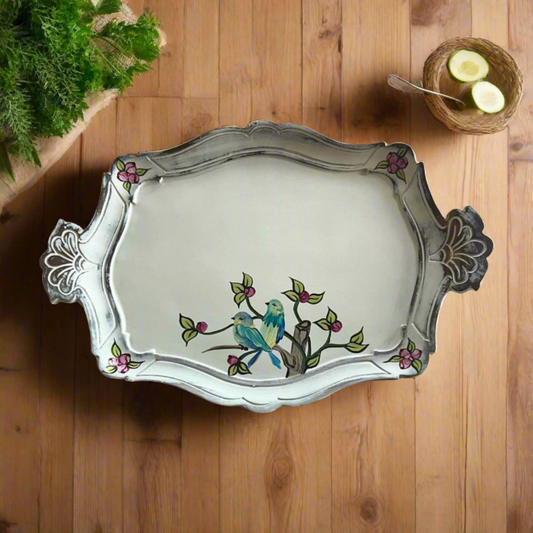 SCARLET BOUTIQUE - Hand-painted birds wooden tray (one piece)