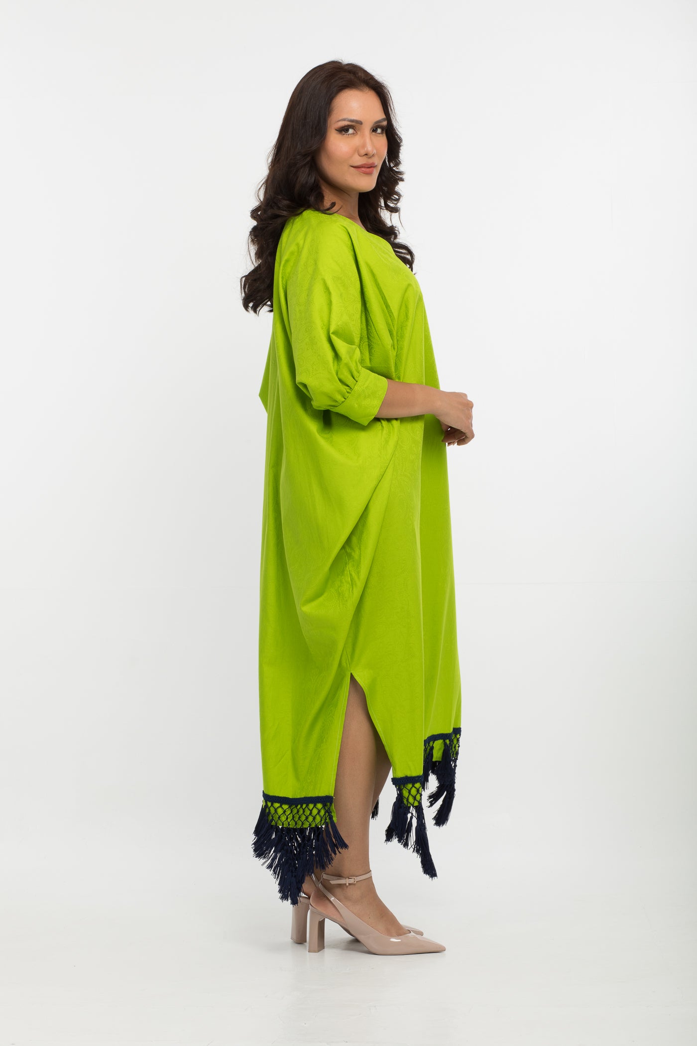 YARAKECH - Lime green cotton kaftan and turban set