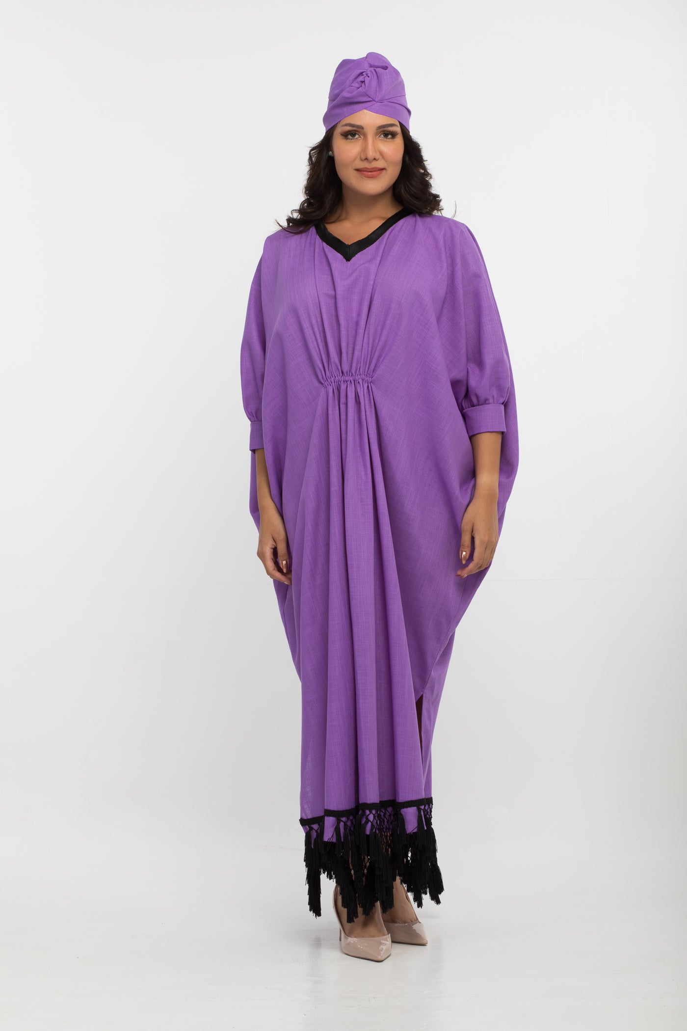 YARAKECH - Purple cotton kaftan and turban set