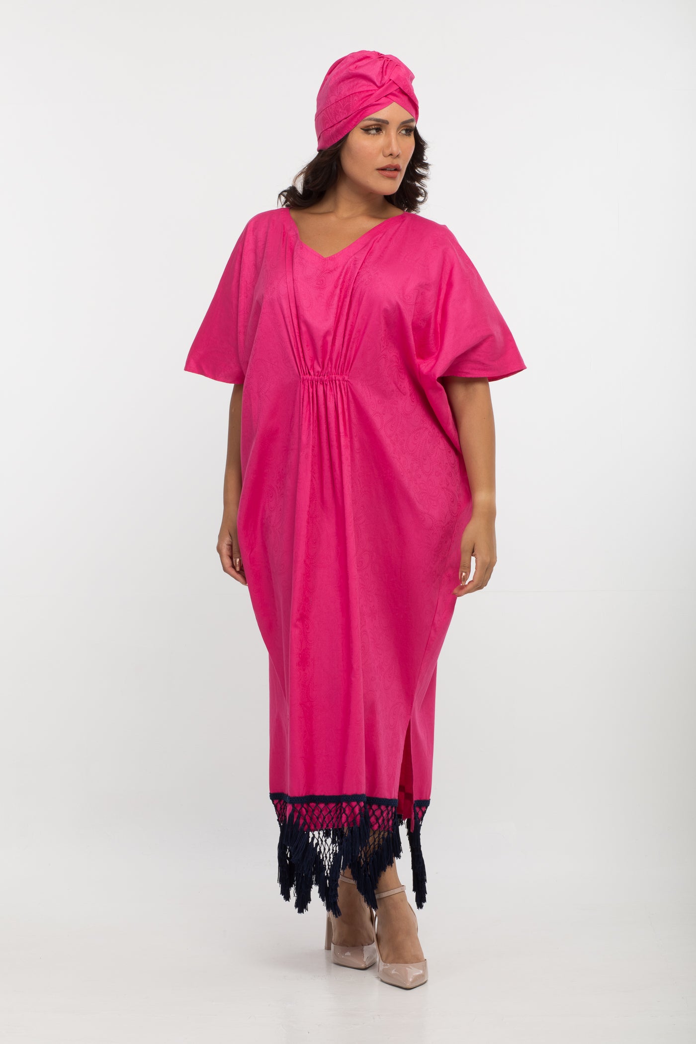 YARAKECH - Pink cotton kaftan and turban set