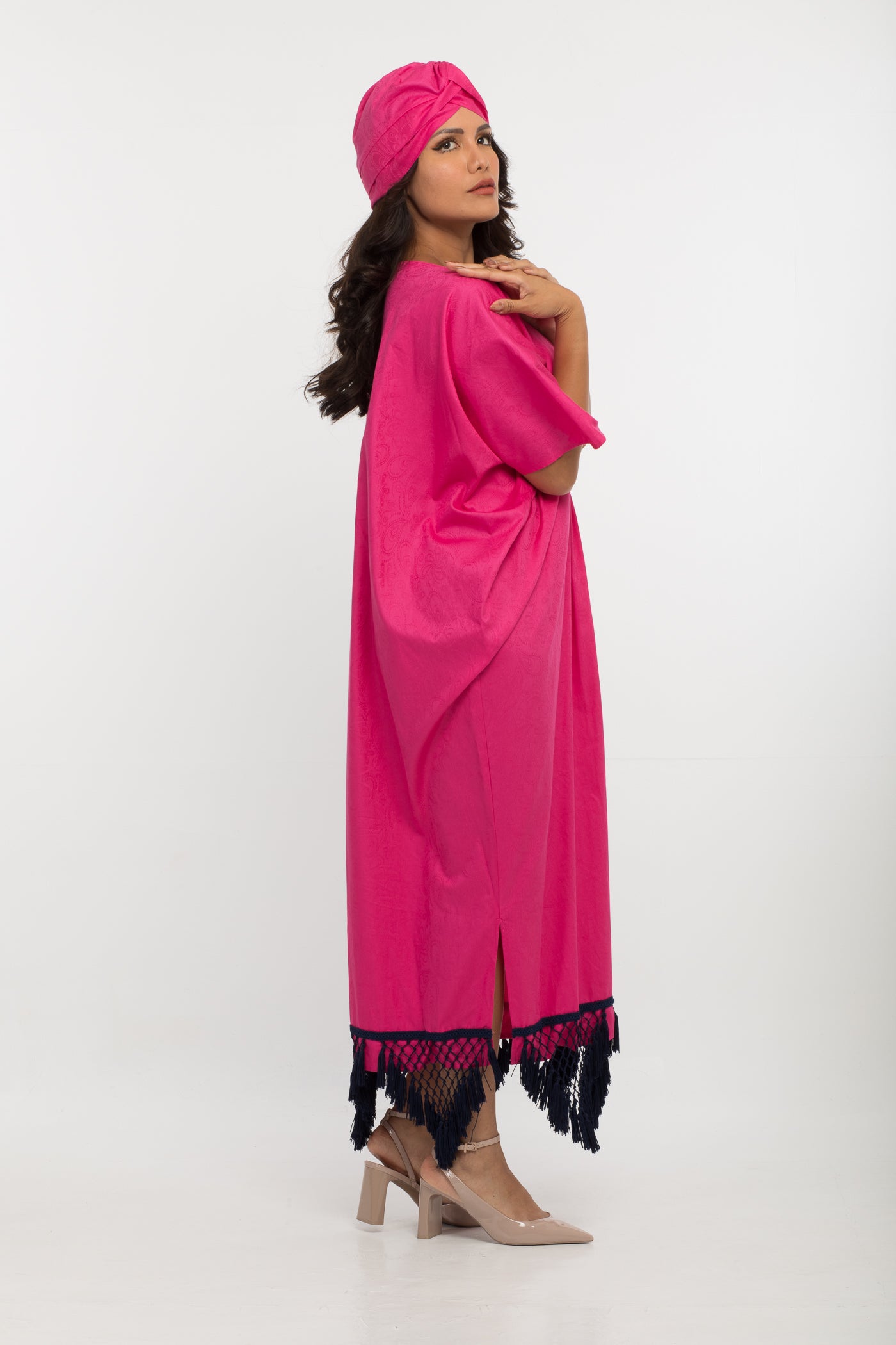 YARAKECH - Pink cotton kaftan and turban set