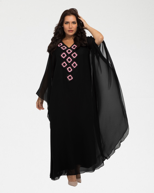 NOBLESSE - Chiffon batwing crochet kaftan