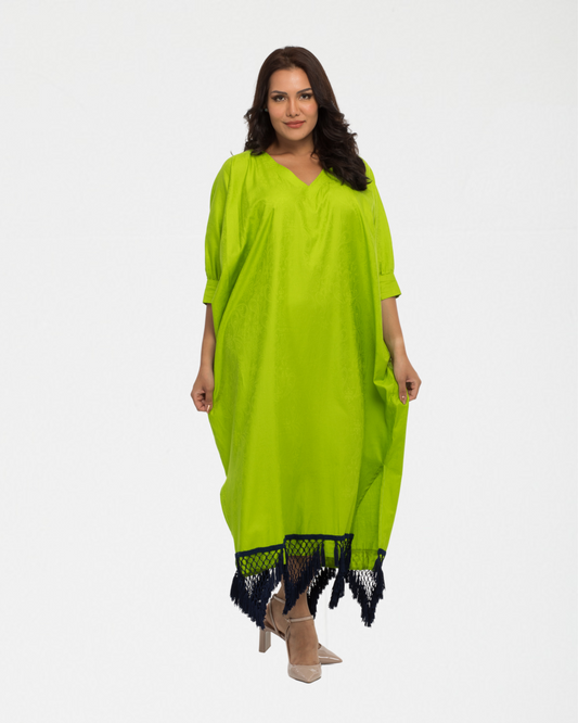 YARAKECH - Lime green cotton kaftan and turban set