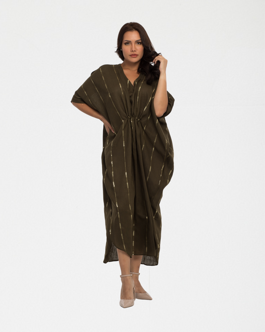 YARAKECH - Brown linen cold-shoulder kaftan