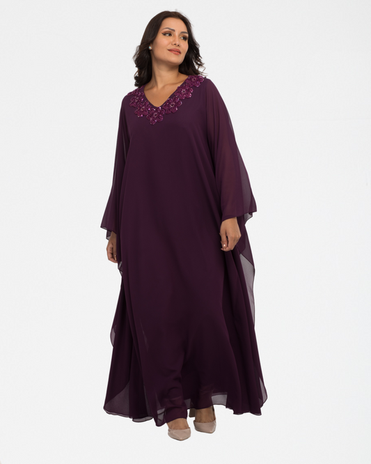 NOBLESSE - Purple chiffon batwing crochet kaftan