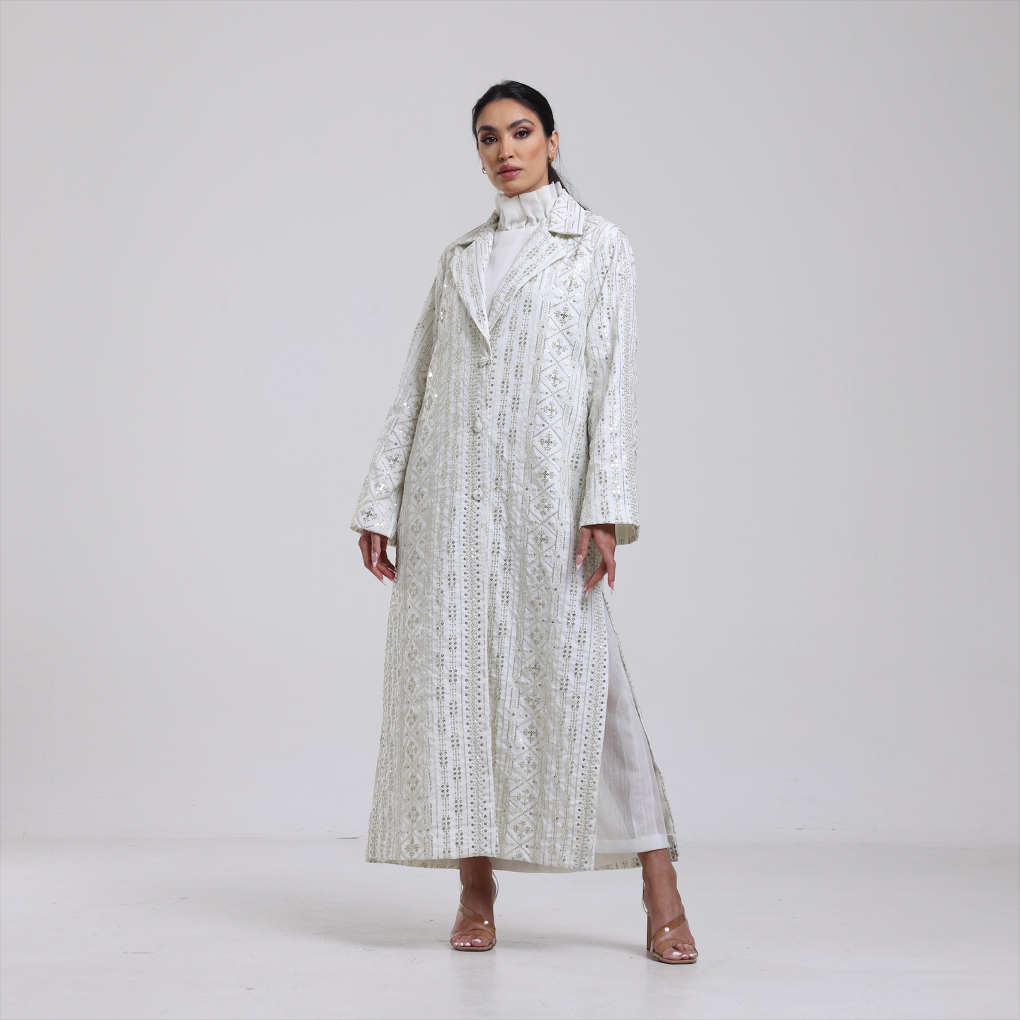 DALSH DESIGNS - Embroidered Jacket and Organza Dress 2-Piece Set - Off-White