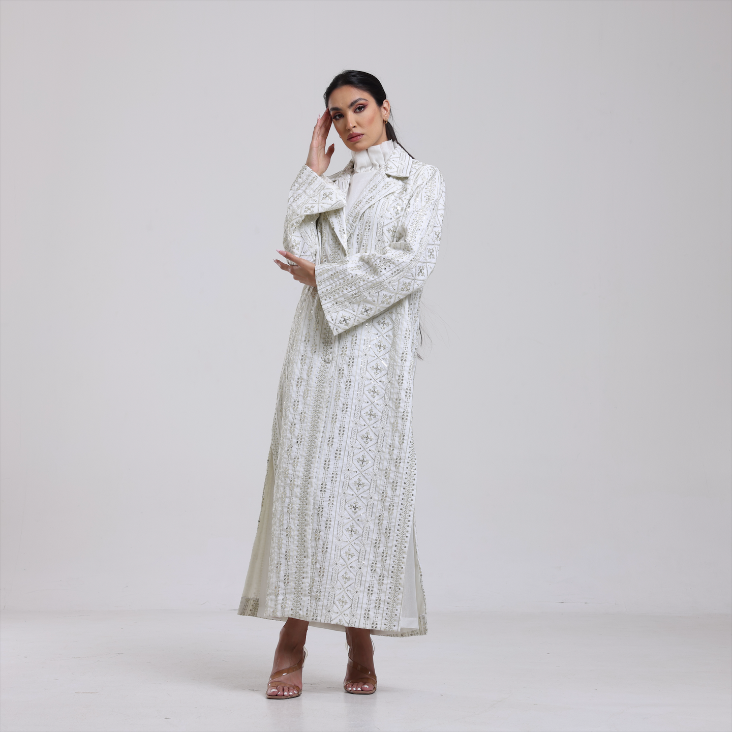 DALSH DESIGNS - Embroidered Jacket and Organza Dress 2-Piece Set - Off-White