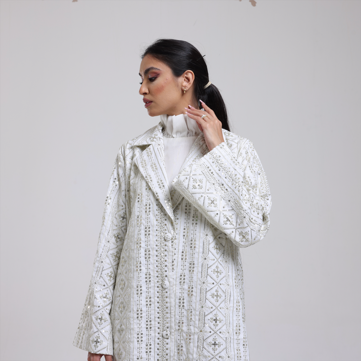 DALSH DESIGNS - Embroidered Jacket and Organza Dress 2-Piece Set - Off-White