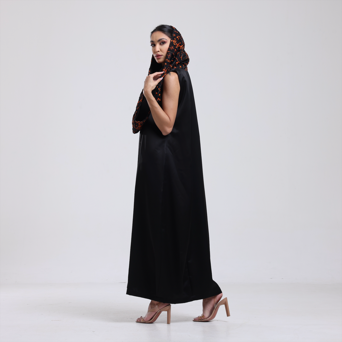 DALSH DESIGNS - Black Crepe Dress with Siwa Embroidered Neck Piece