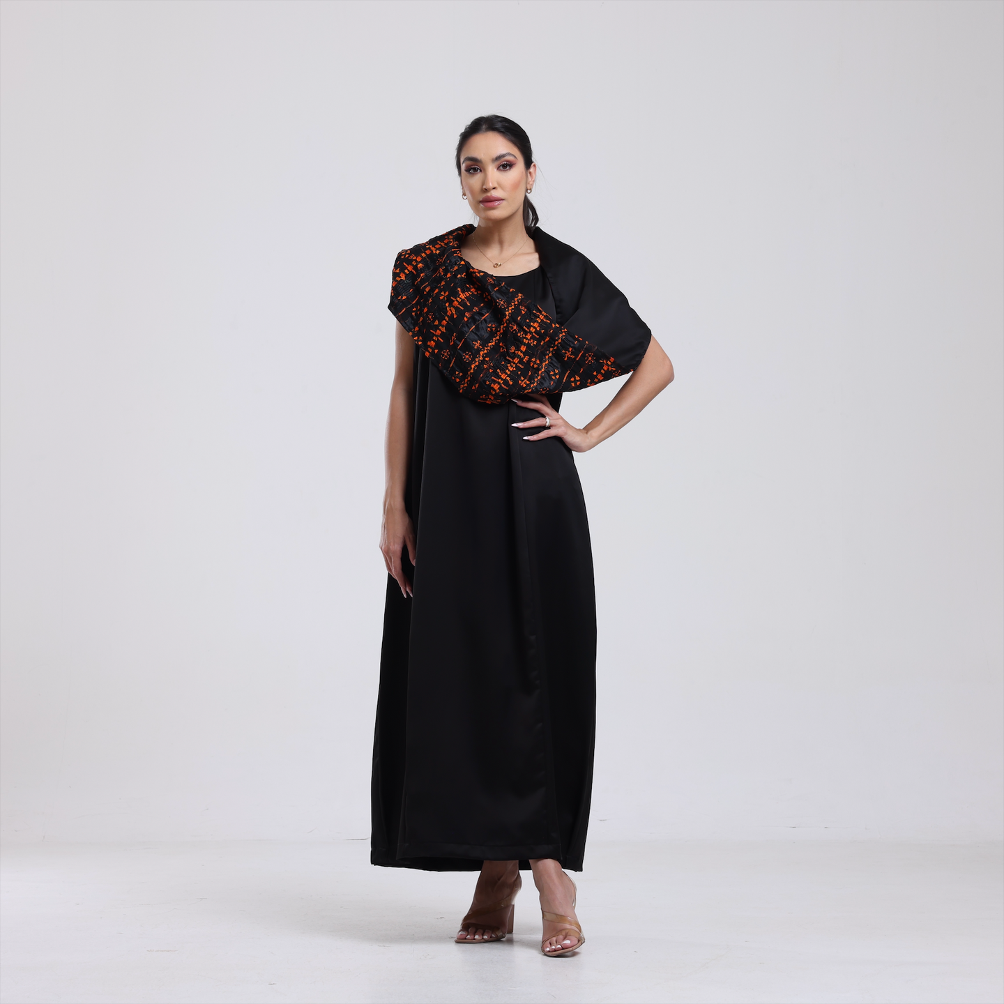 DALSH DESIGNS - Black Crepe Dress with Siwa Embroidered Neck Piece