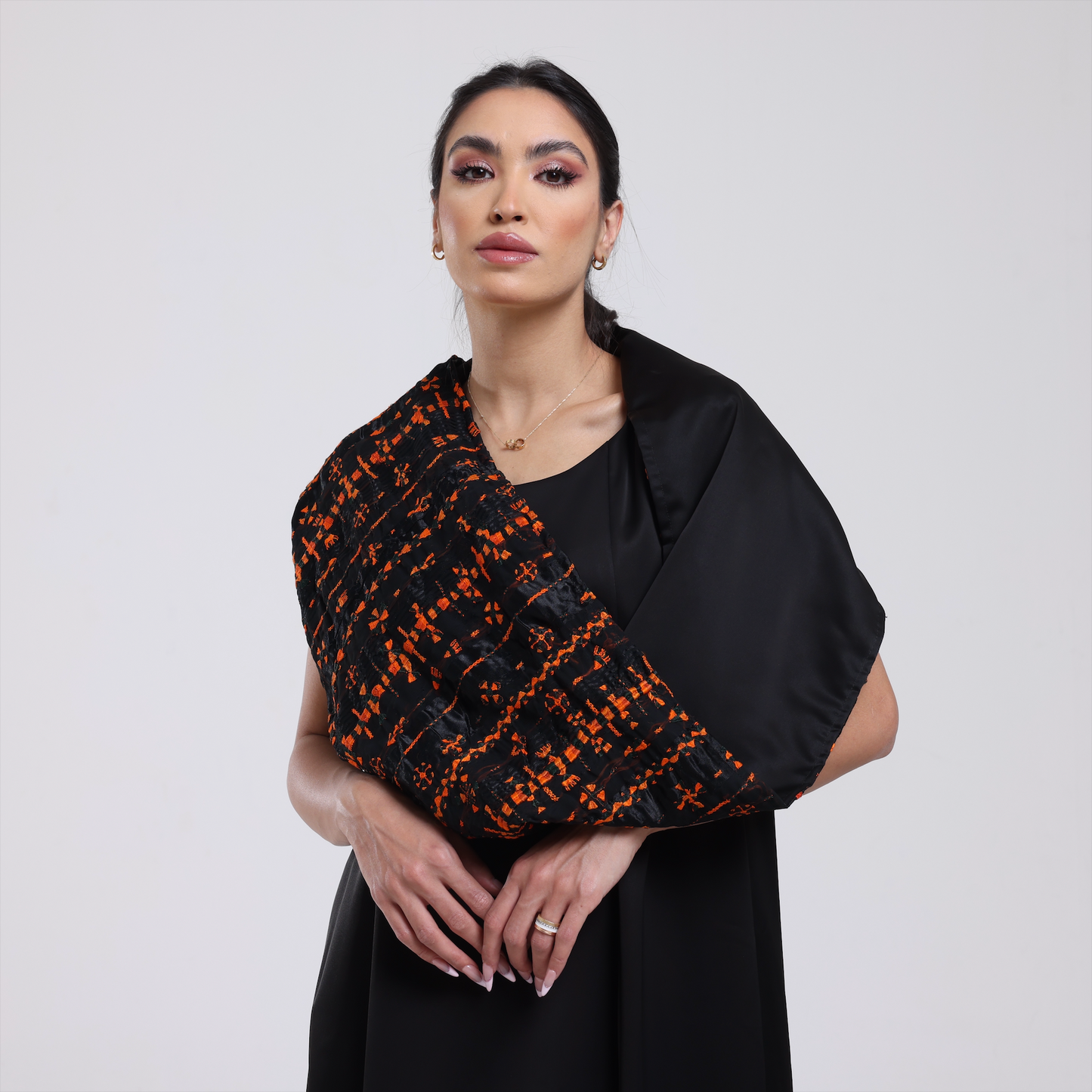 DALSH DESIGNS - Black Crepe Dress with Siwa Embroidered Neck Piece