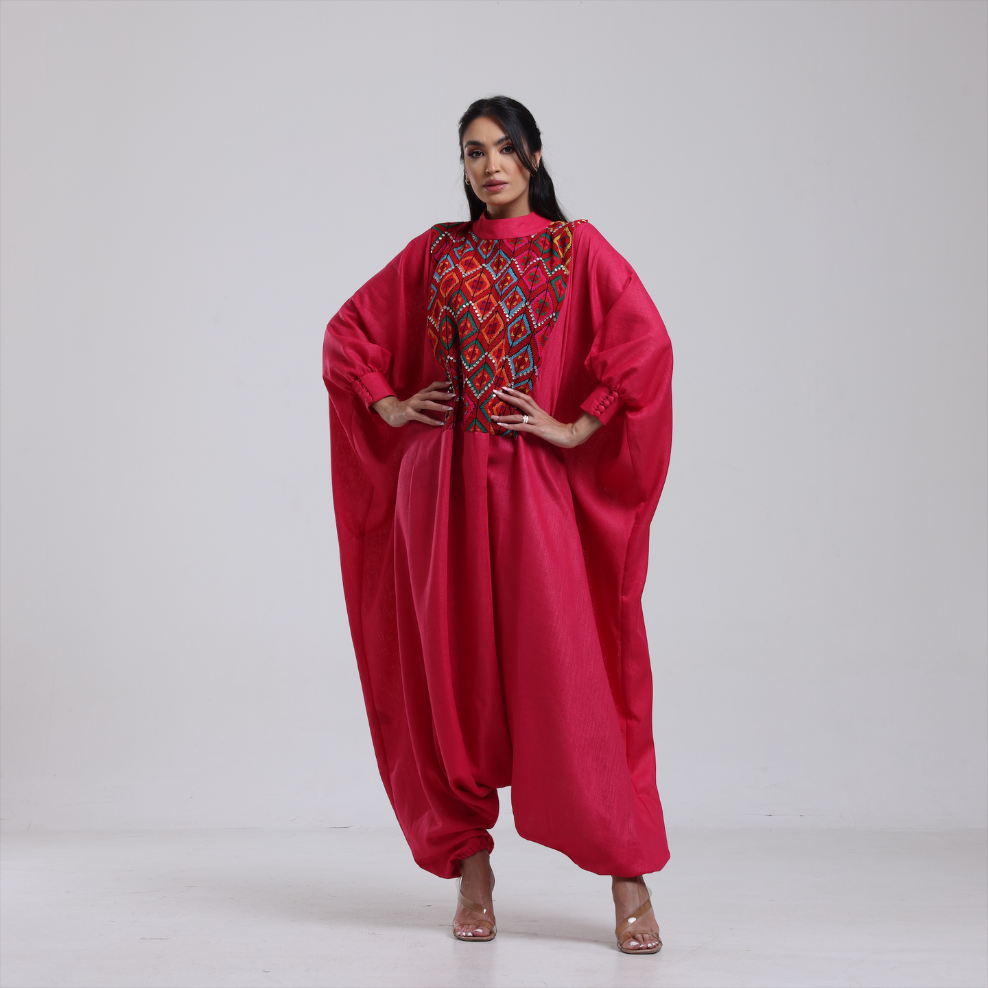 DALSH DESIGNS - Fuchsia Harem Jumpsuit with Siwa Embroidery