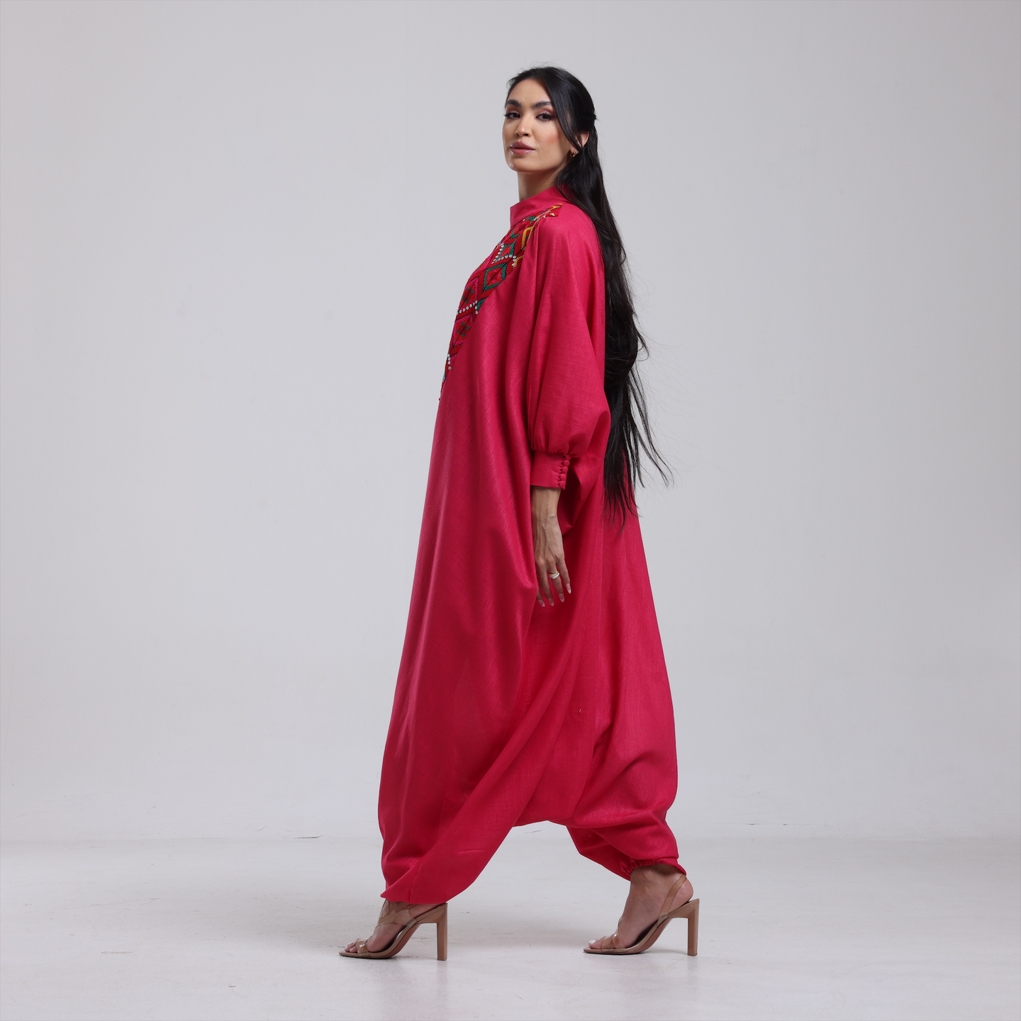 DALSH DESIGNS - Fuchsia Harem Jumpsuit with Siwa Embroidery