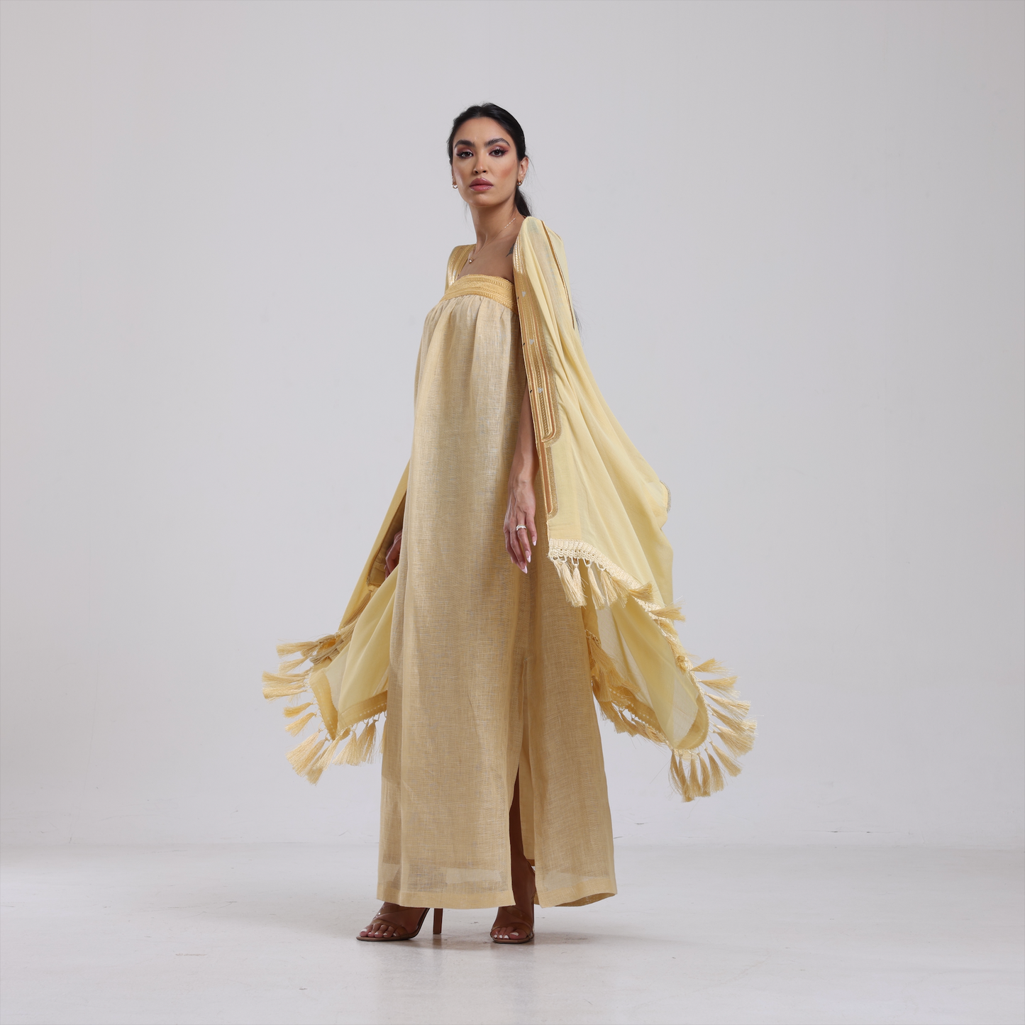 DALSH DESIGNS - 3-Piece Soft Yellow Bisht Outfit with Embroidery