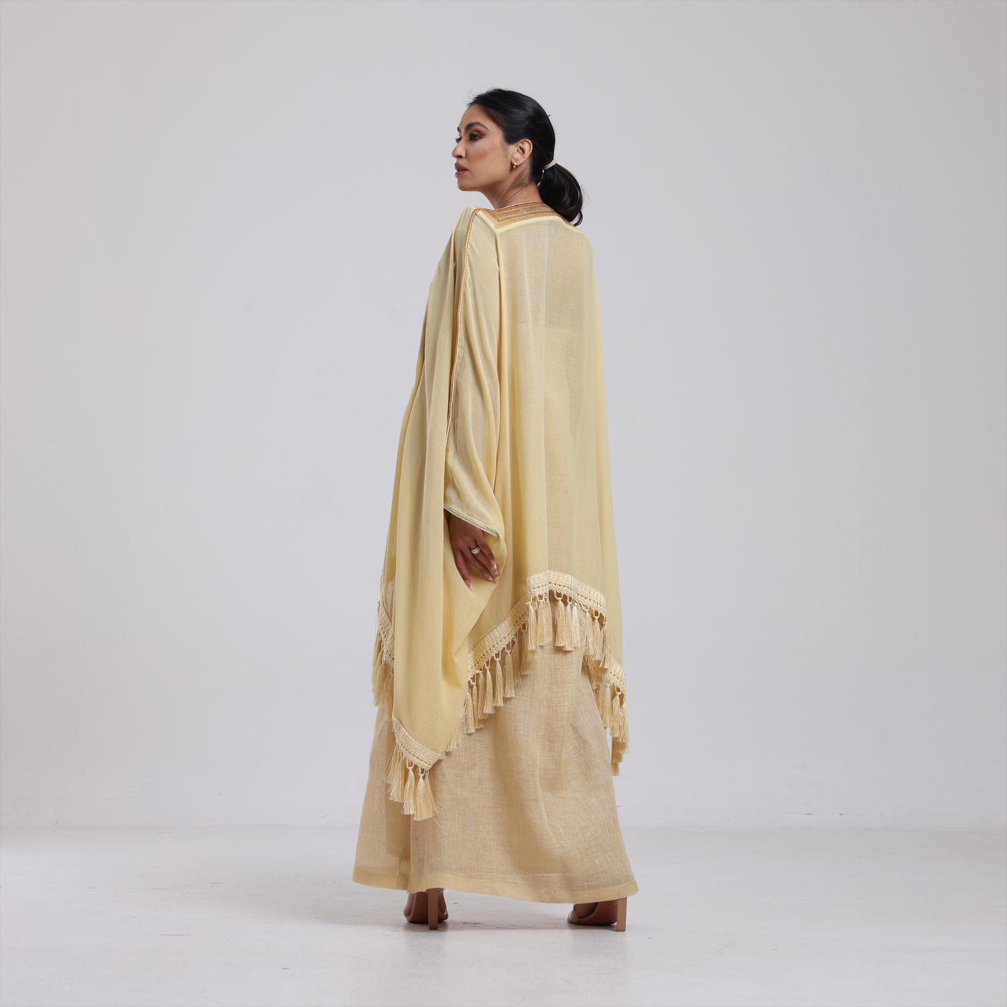 DALSH DESIGNS - 3-Piece Soft Yellow Bisht Outfit with Embroidery