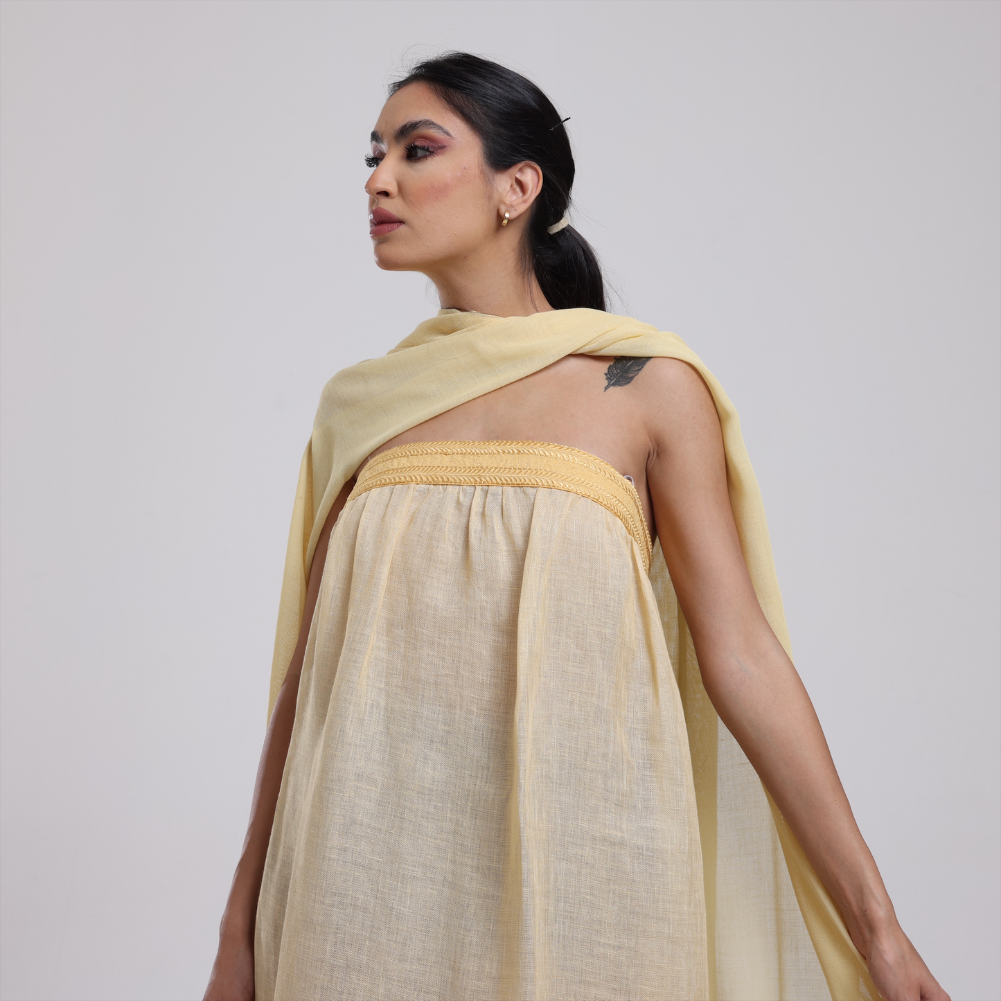 DALSH DESIGNS - 3-Piece Soft Yellow Bisht Outfit with Embroidery