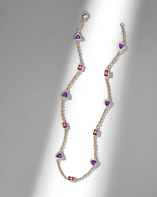 The Soul Of - "Limitless" 18 karat gold garnet and amethyst necklace