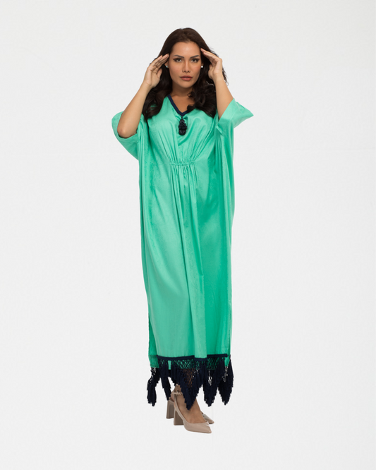 YARAKECH - Turquoise cotton kaftan and turban set