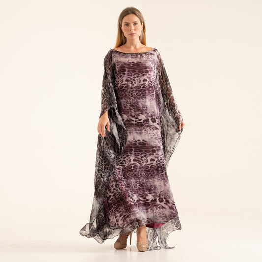 LA REINE - Silk chiffon leopard print kaftan