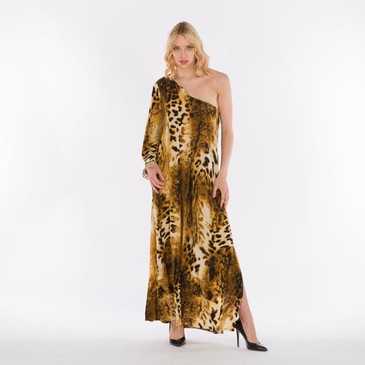 LA REINE - One Sleeve Leopard Dress