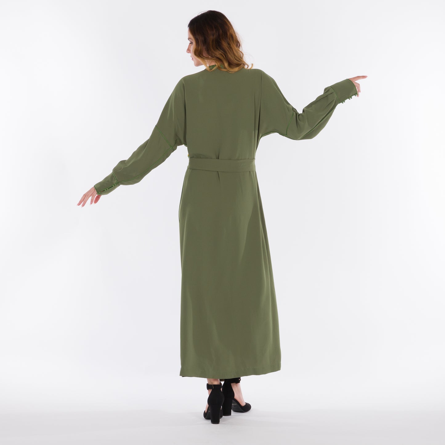 Yarakech - Olive green crepè wrap kaftan