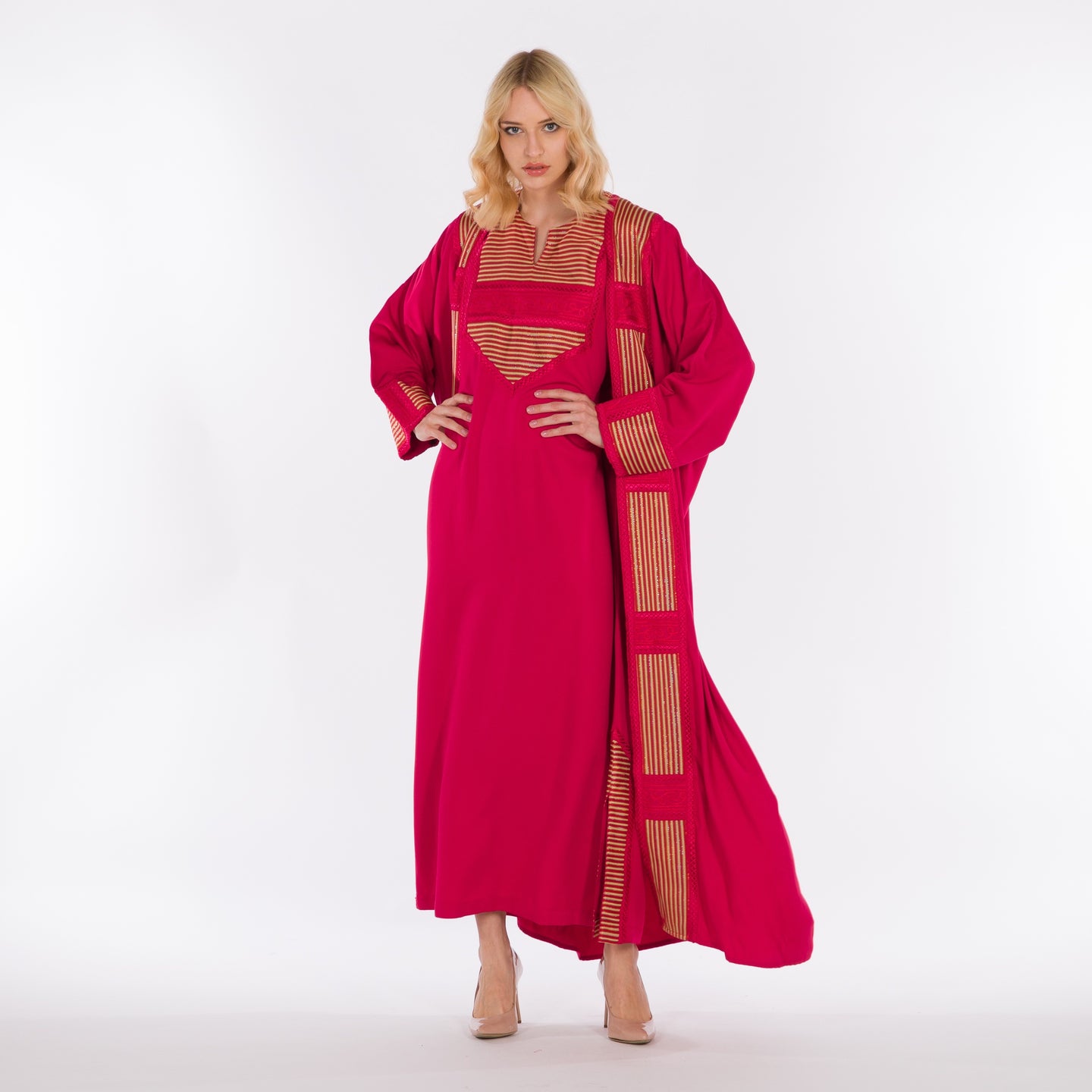 DALSH DESIGNS - Two piece red kaftan and abaya set