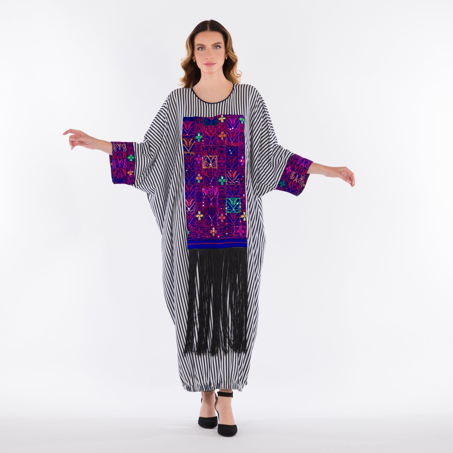 LA REINE - Striped embroidered kaftan