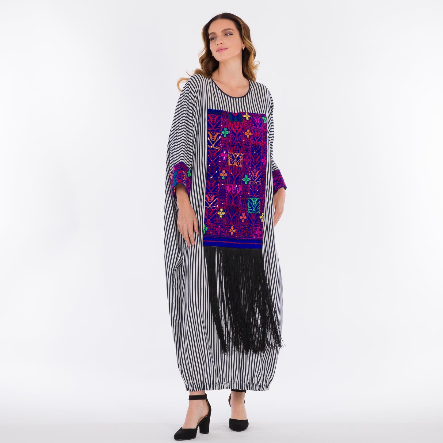 LA REINE - Striped embroidered kaftan