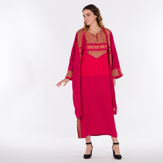 DALSH DESIGNS - Two piece red kaftan and abaya set