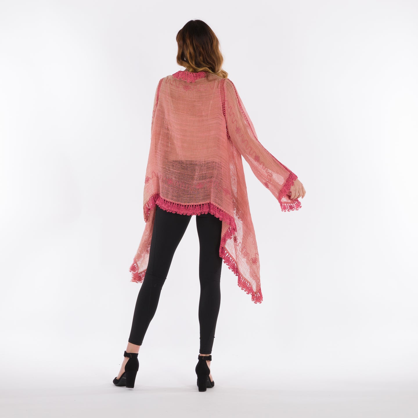 LA REINE - Peach najaf cardigan with handmade crochet